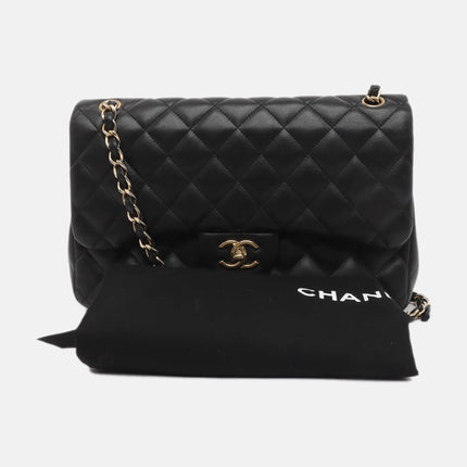 Sold Chanel Classic Flap Jumbo 2010 Black Lambskin Leather Double Flap with Gold Hardware
