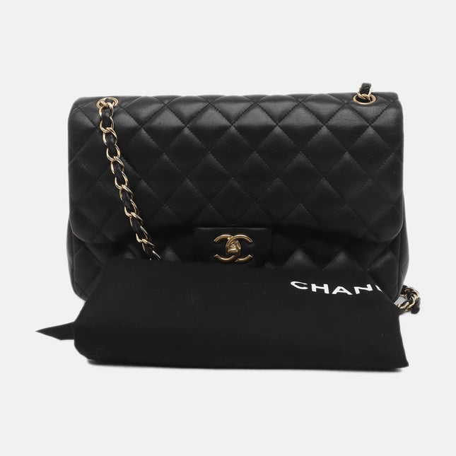Sold Chanel Classic Flap Jumbo 2010 Black Lambskin Leather Double Flap with Gold Hardware