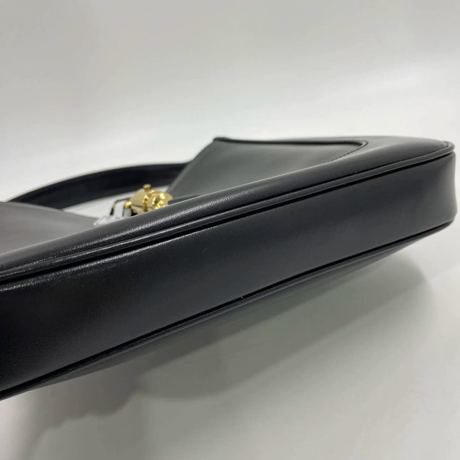 Gucci Jackie 1961 Black Leather Bag Small Piston Lock With Strap