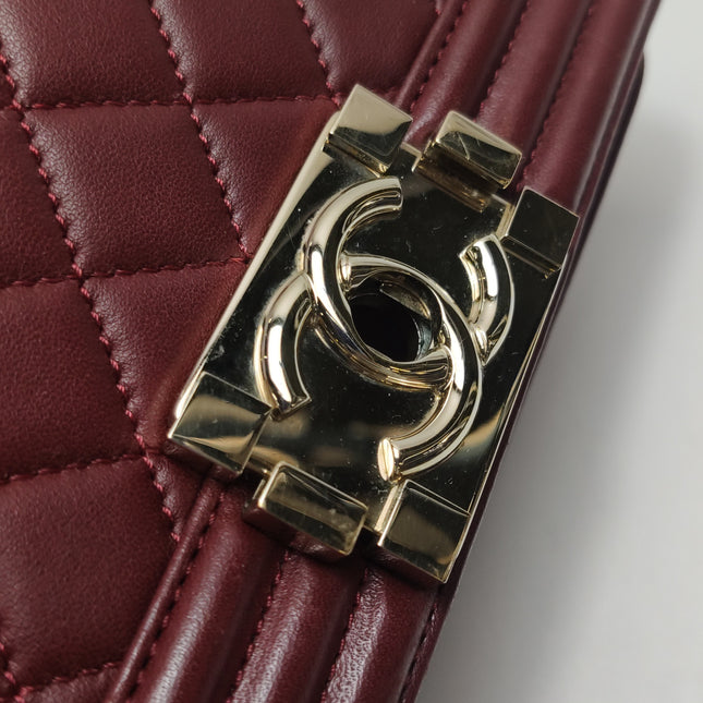 Chanel Le Boy Small Burgundy Lambskin Leather Antiqued Gold Hardware