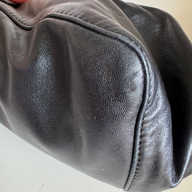 Fendi Mamma Baguette Black Lambskin Leather Green Enamel Buckle