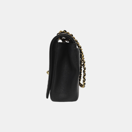 Chanel Captain Gold Small Flap Bag Black Caviar Leather Shoulder Bag