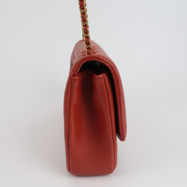 Chanel Diana CC Flap Bag Large Red Lambskin Leather 2014-2015