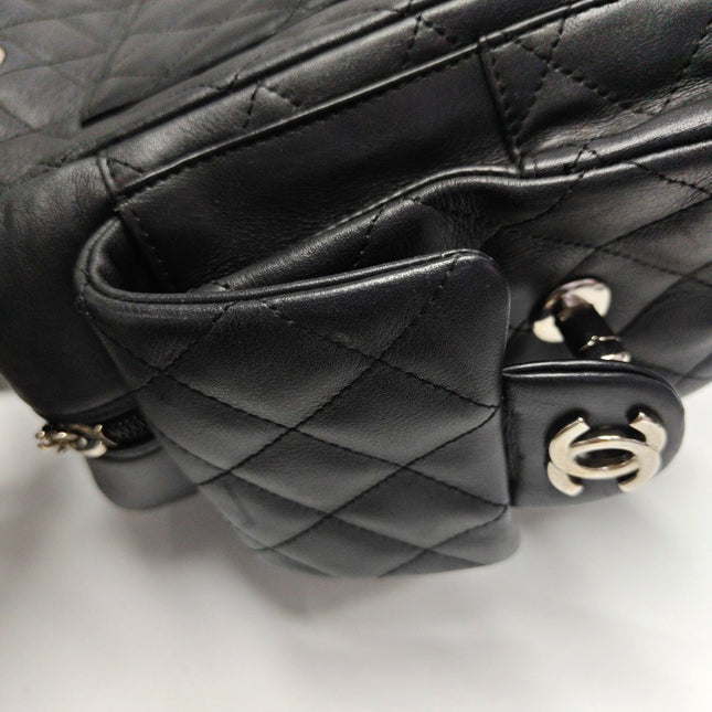 Chanel Cambon Large Black Calfskin Leather Double Strap Handbag