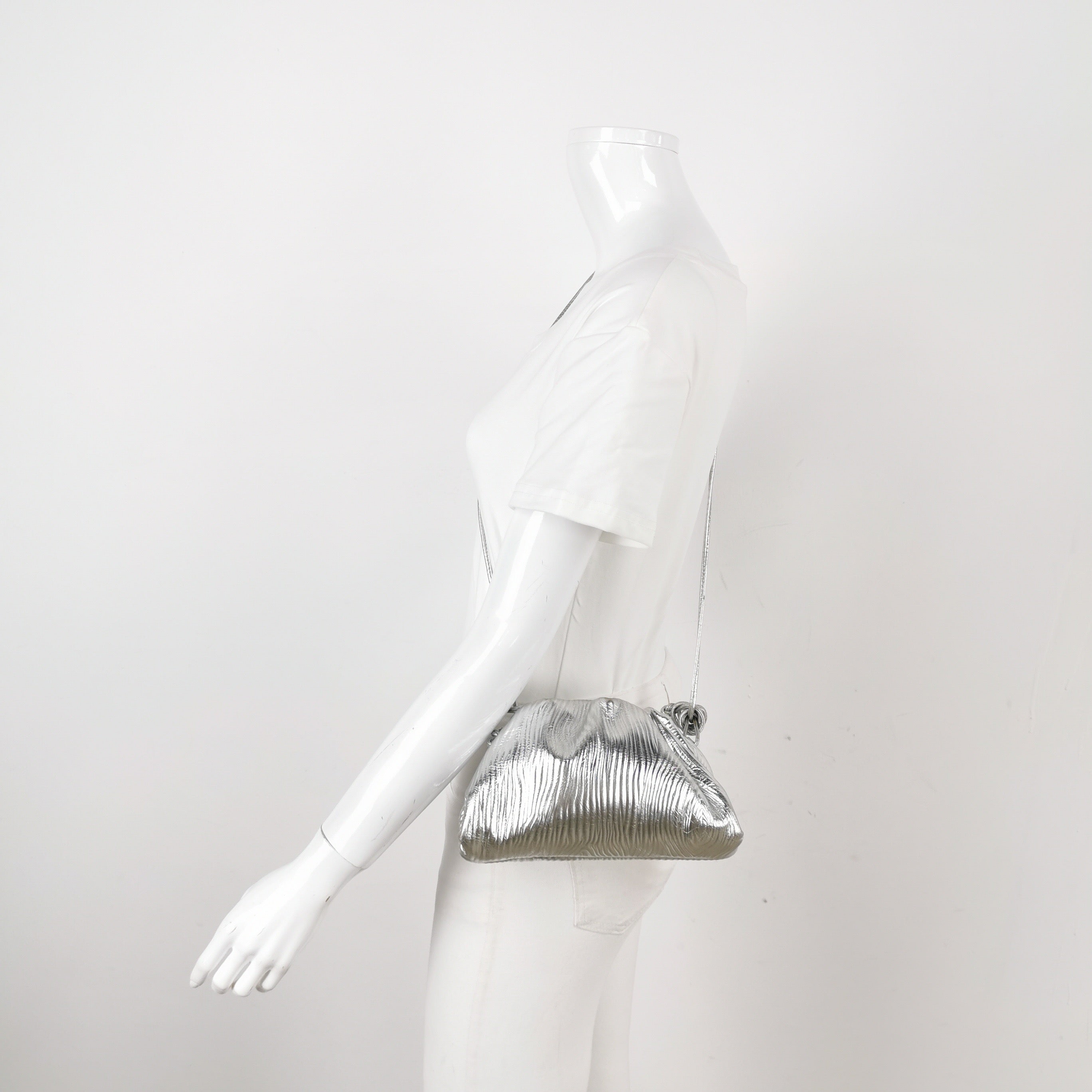 Bottega Veneta Pouch Mini Silver Leather Tree Trunk Pattern