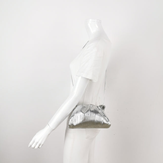 Bottega Veneta Pouch Mini Silver Leather Tree Trunk Pattern Crossbody Bag