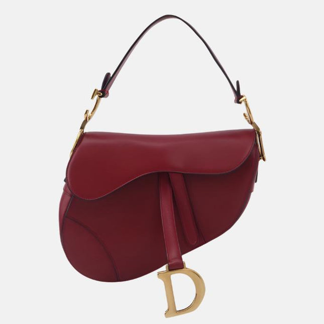 Dior Saddle Shoulder Bag Medium Red Smooth Leather Gold Hardware-Luxbags