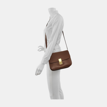 CELINE Classic Box Flap Caramel Brown Leather crossbody bag