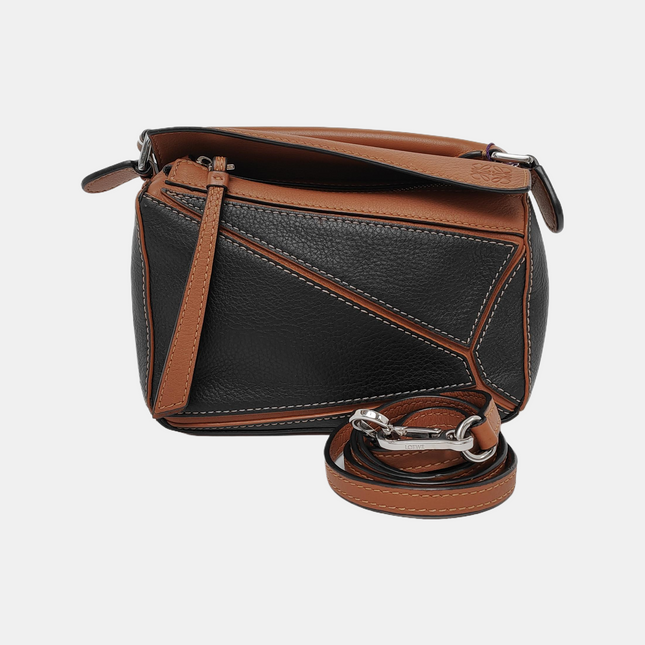 Loewe Puzzle Mini Black and Brown Calfskin Leather Crossbody Bag