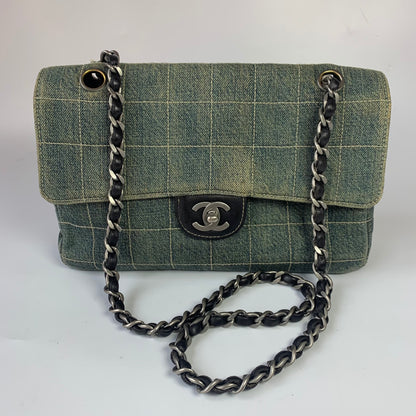 Chanel Ice Cube Chocolate Bar Medium Classic Flap Denim Green