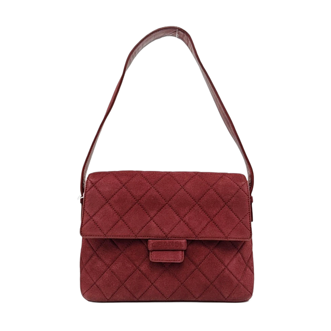 Chanel Vintage Medium Flap Top Handle Bag Burgundy Suede Leather 1997-1999