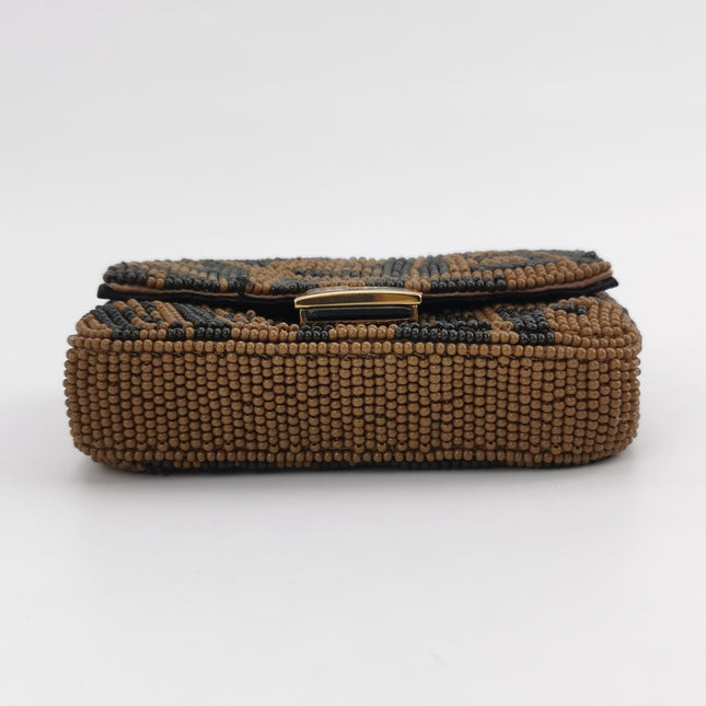 Fendi Nano Baguette Charm Beaded Brown Zucca Psychedelic Print Chain Strap