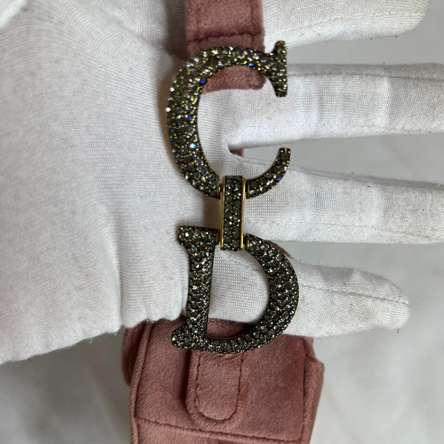 Dior Saddle Mini Pink Velvet Handbag with Crystals