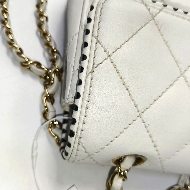 Chanel Classic Flap Medium Happy Stitch White Leather with Contrast Black Trim, 2003-04