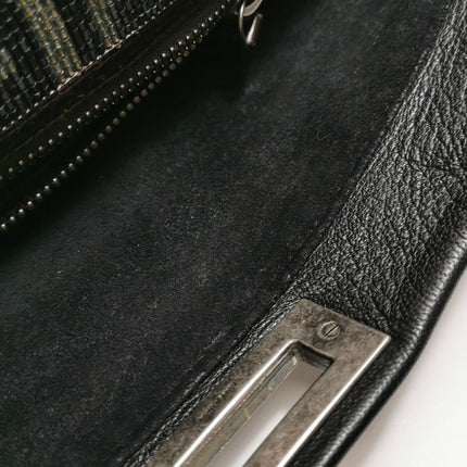 Fendi Peekaboo Large Black Calfskin Leather Glitter Beaded Zucca Interior