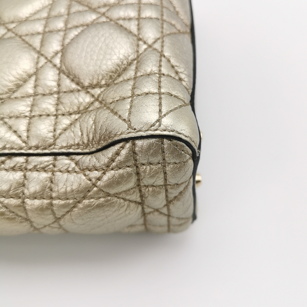 Sold Lady Dior Mini Supple Calfskin Leather Gold Cannage Handbag with Strap