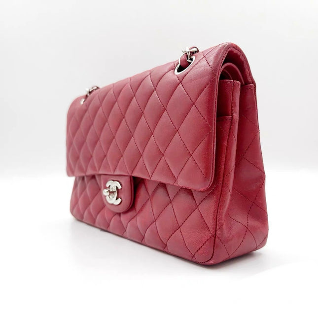 Chanel Classic Flap Medium Red Lambskin Leather with Silver Hardware 2012-13