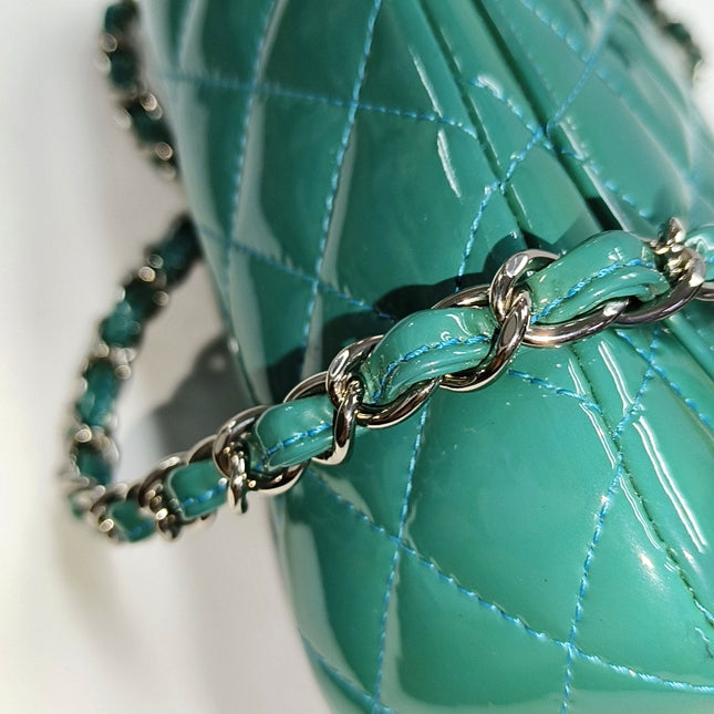 Chanel Classic Flap Rectangular Mini Blue Patent Leather Silver Hardware