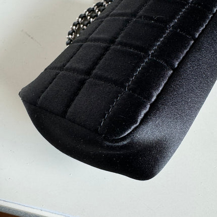 Chanel Extra Mini Flap Bag Black Satin Choco Bar Lipstick Mirror Crossbody, 2005