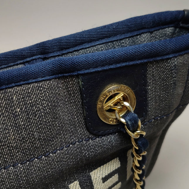 Chanel North South Deauville Tote Small Navy Denim Top Handle Shoulder Bag, 2012-2013