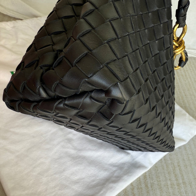 Bottega Veneta Andiamo Medium Black Intrecciato Leather Handbag