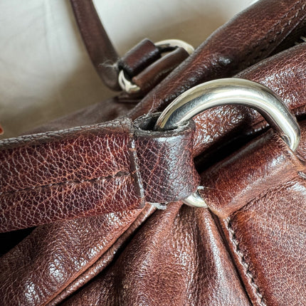 Prada Large Brown Washed Top Handle Bauletto Bag Calfksin Leather