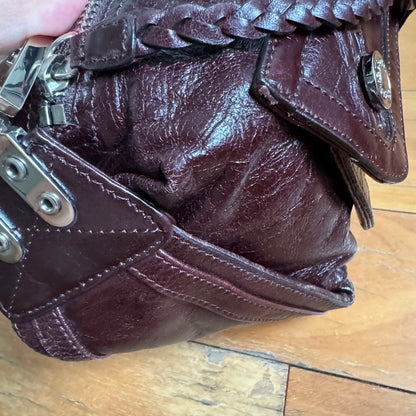 Dior Flight Medium Shoulder Bag Wine Burgundy Crumpled Patent Lambskin Leather