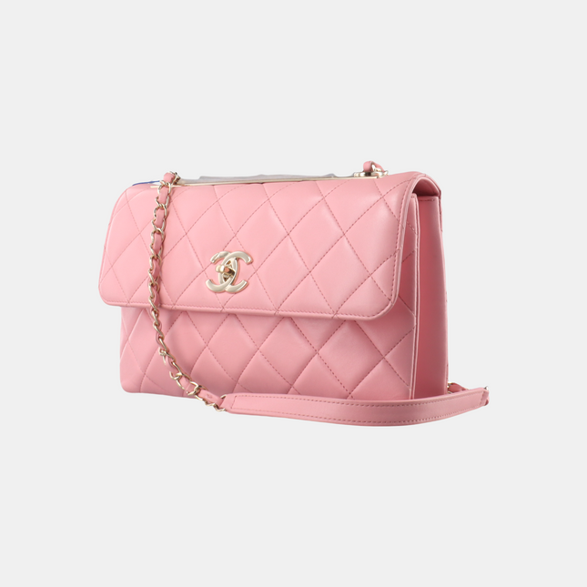 Chanel Trendy CC Flap Bag Pink Cannage Lambskin Leather Gold Shoulder Chain