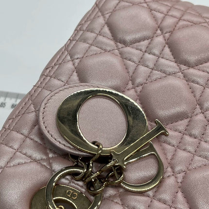 Lady Dior Medium Handbag Pearlescent Pink Cannage Leather Gold Hardware