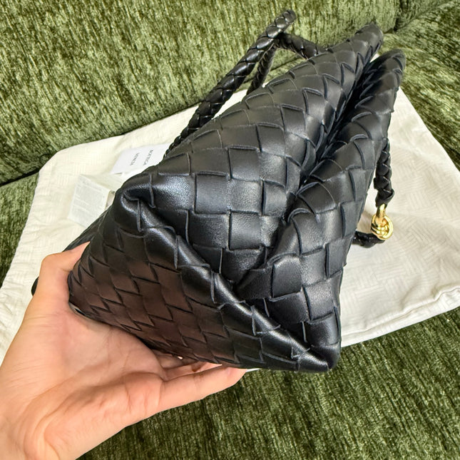 Bottega Veneta Andiamo Medium Black Intrecciato Leather Handbag