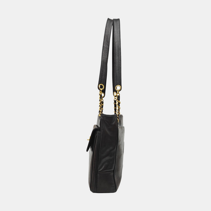 Chanel Vintage Front Pocket Tote Chocolate Brown Leather Double Gold Leather Chain