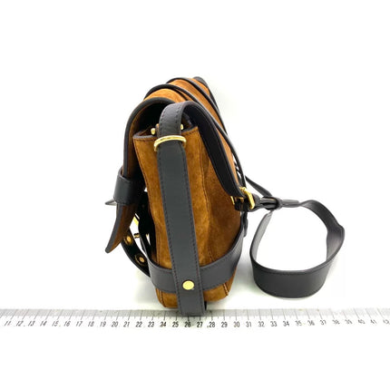 Fendi Baguette Brown Suede Leather Large Baguette Cage Removable Leather Belts
