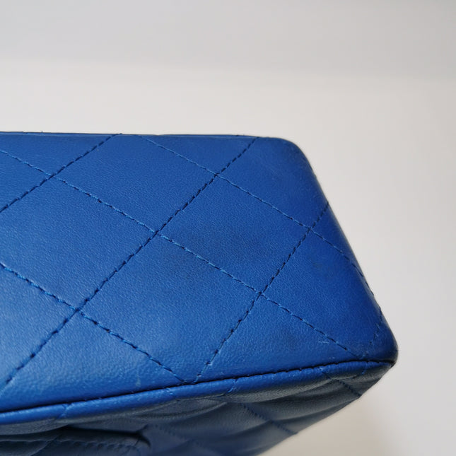 Chanel Timeless Classic Flap Medium Blue Lambskin Leather Silver Hardware