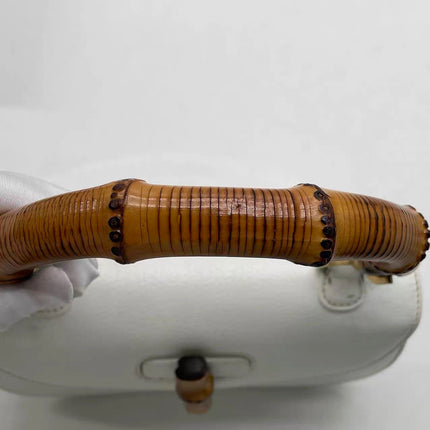 Gucci Bamboo 1947 Medium Vintage White Grained Leather With Strap