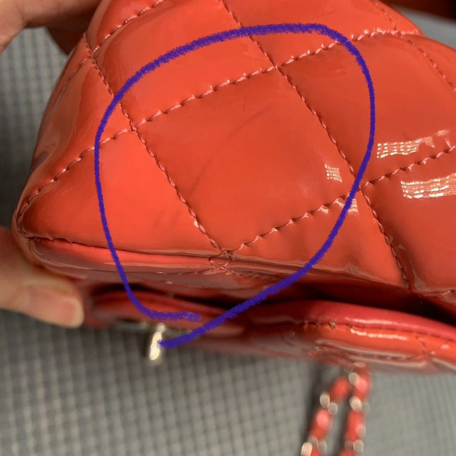 Chanel Classic Flap Mini Square Coral Orange Patent Lambskin Crossbody Bag