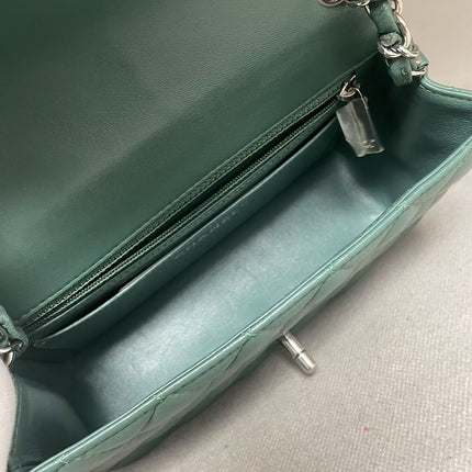 Chanel Classic Flap Mini Rectangular 2019 Green Lambskin Leather Silver Hardware