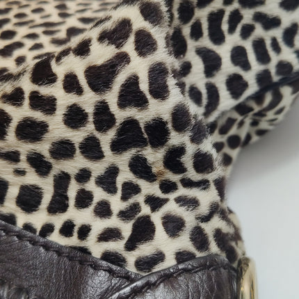 Gucci Jackie Vintage Large Leopard Print Pony-style Calfskin Brown Leather Shoulder Bag