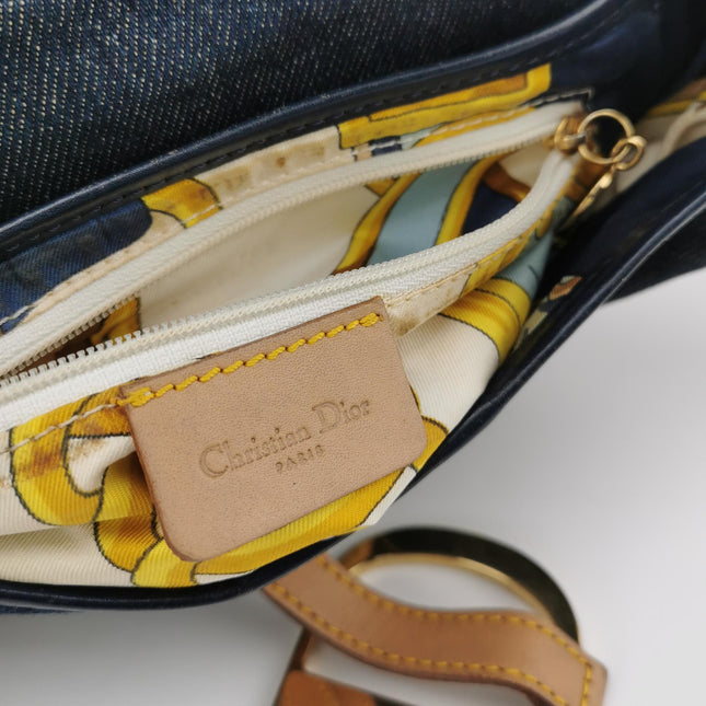 Dior Saddle Vintage Navy Denim with Silk Lining and Leather Trim