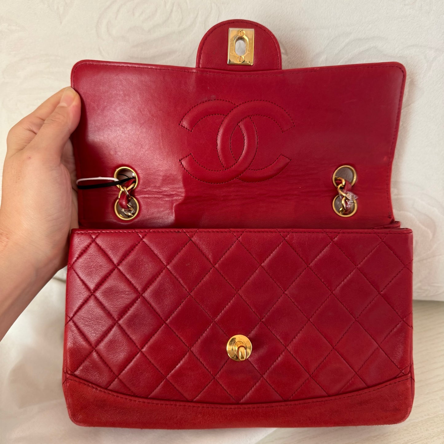 Chanel Classic Flap Vintage 1989 Red Lambskin Leather with 24k Gold Hardware