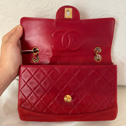 Chanel Classic Flap Vintage 1989 Red Lambskin Leather with 24k Gold Hardware