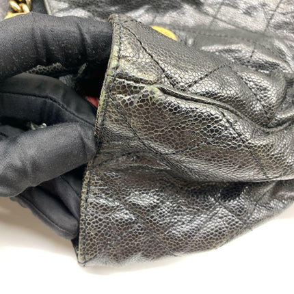 Chanel Shiva Tote Black Quilted Shiny Caviar Leather Gold Hardware