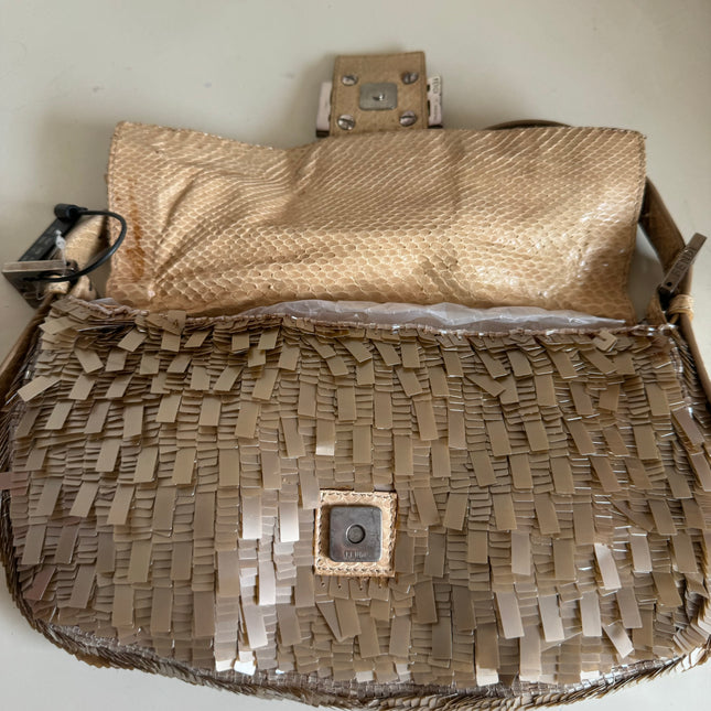 Fendi Baguette Vintage Rare Collectible Gold Sequins and Python leather