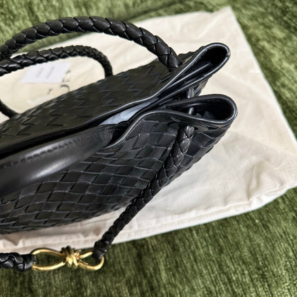 Bottega Veneta Andiamo Medium Black Intrecciato Leather Handbag