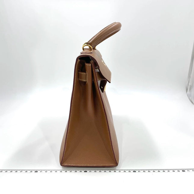 Hermes Kelly 32 Sellier Gold Epsom Leather Gold HW Double Ring 2002