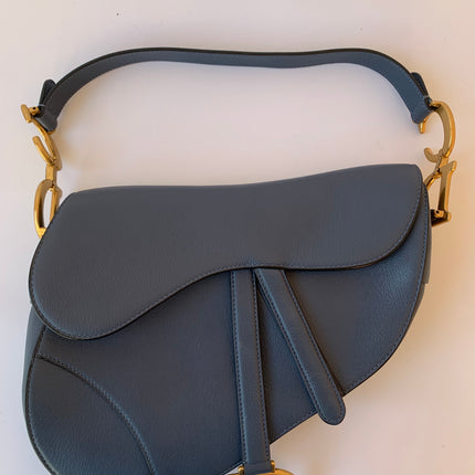 Sold Dior Saddle Blue Grey Medium Leather Handbag