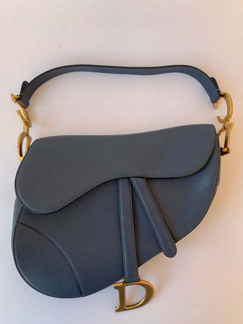 Sold Dior Saddle Blue Grey Medium Leather Handbag