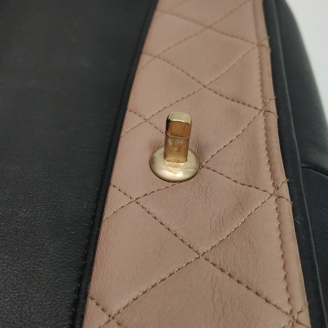 Chanel Classic Flap Bag Calfskin Leather 2014 Medium Nude Pink with Black Trim