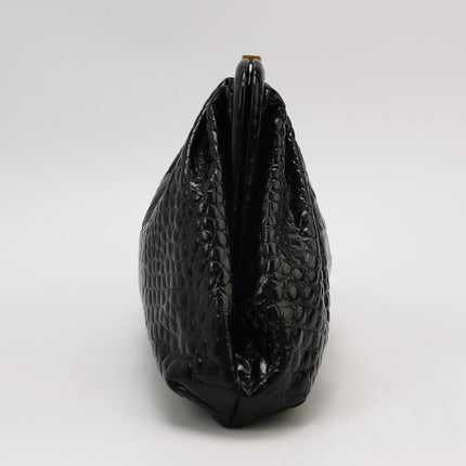 Balenciaga Pouch Black Crocodile Pattern Shiny Calfskin Leather With Strap