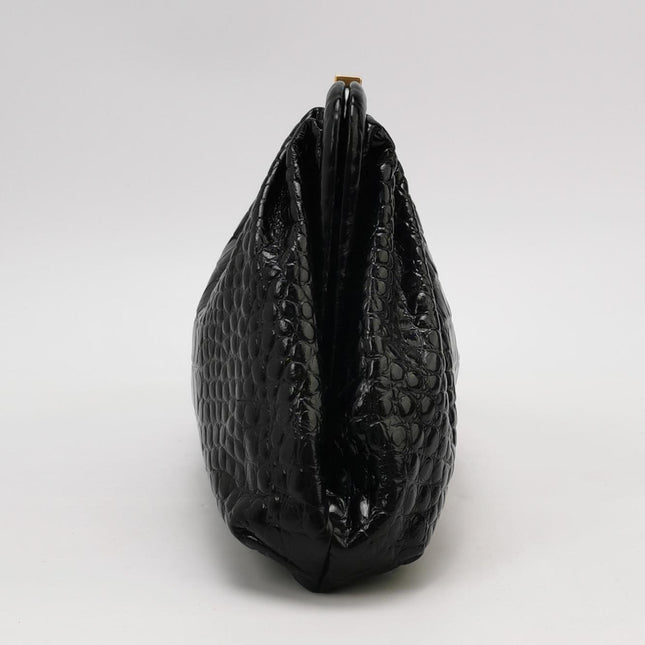 Balenciaga Pouch Black Crocodile Pattern Shiny Calfskin Leather With Strap