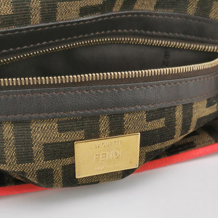 FENDI Baguette Zucca Monogram Canvas with Pink Neon trimming Crossbody Bag